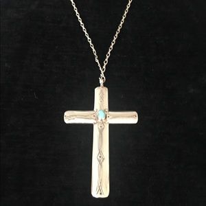 Jewelry - Sterling silver cross necklace/turquoise stone Jewelry - Sterling silver cross necklace/turquoise stone